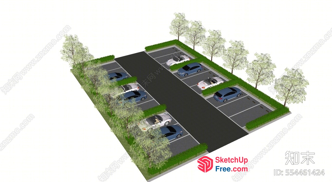 3D Rendering Of A Parking Lot With Cars And Trees 3D SketchUp File