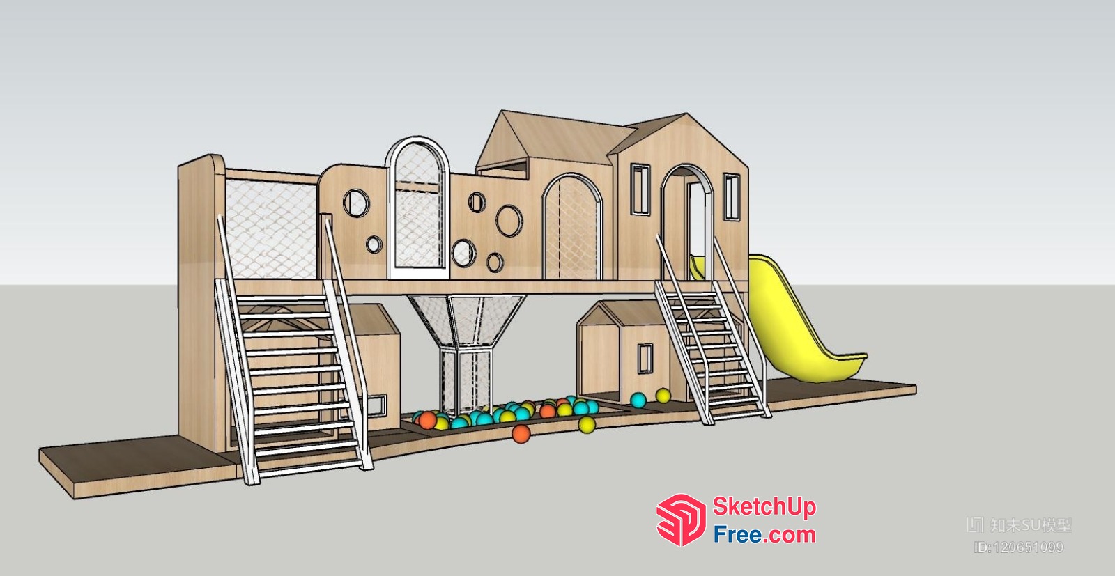 Colorful Playground Structure With Ball Pit And Slides 3D SketchUp File