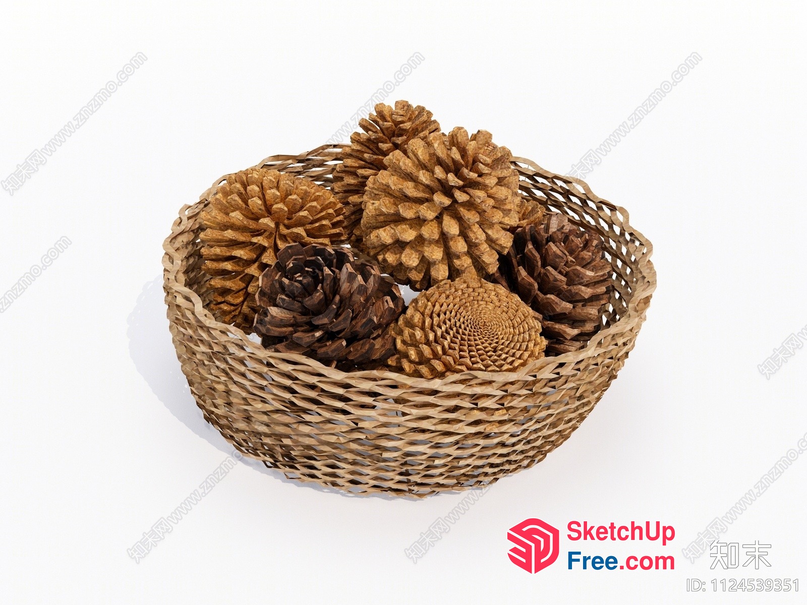 Pinecones In Wicker Basket 3D SketchUp File