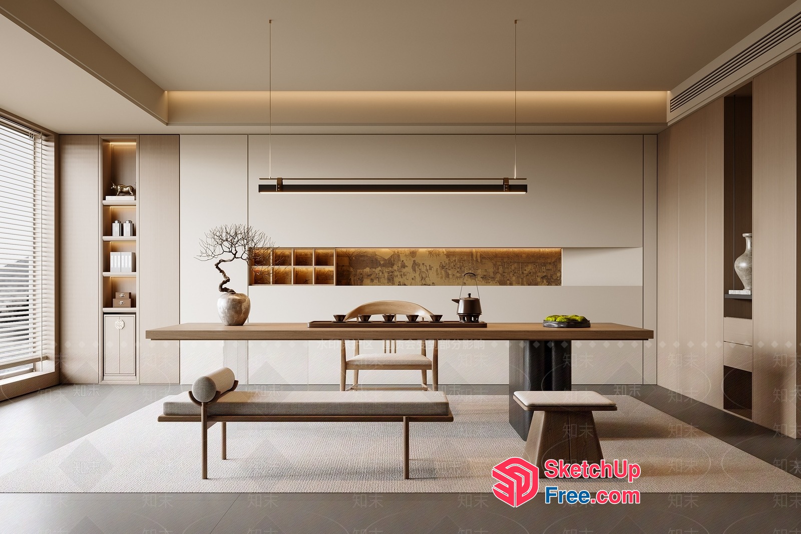 Elegant Minimalist Japanese-Style Dining Room 3D SketchUp File