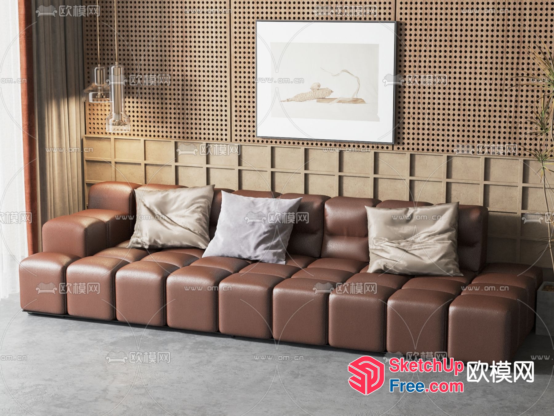 Luxurious Modern Leather Sofa With Pillows 3D SketchUp File