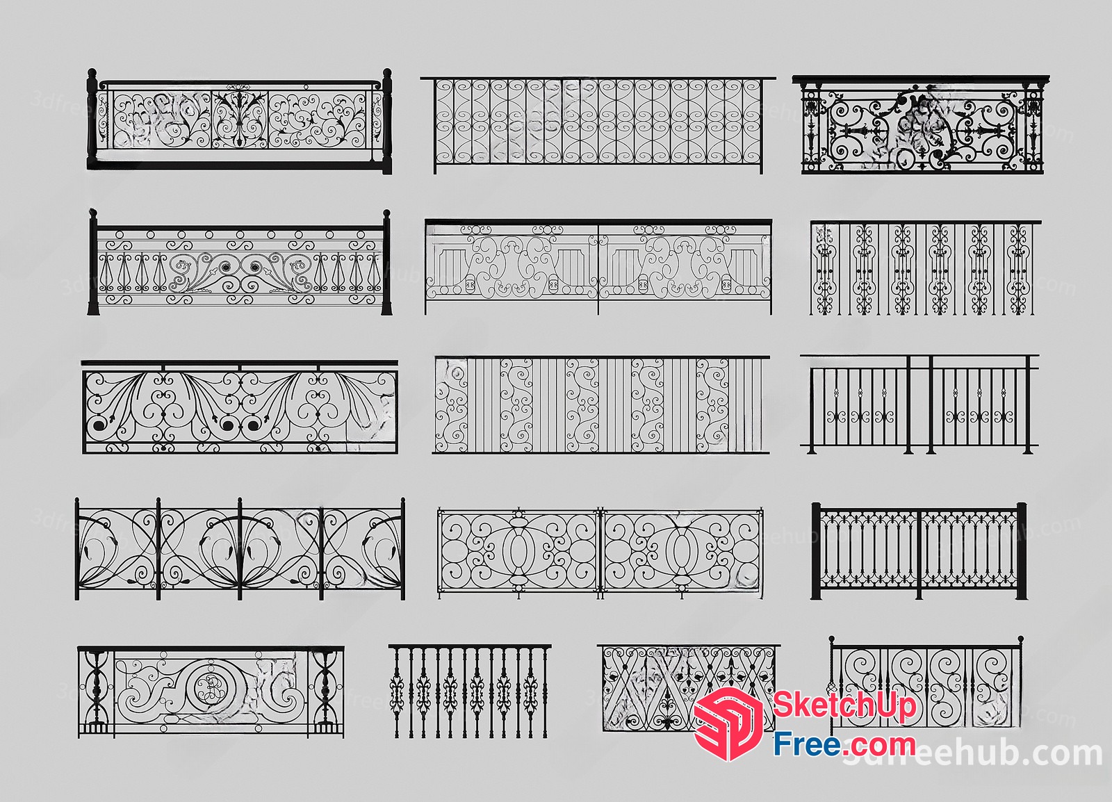 Ornate Iron Railing Designs 3D SketchUp File