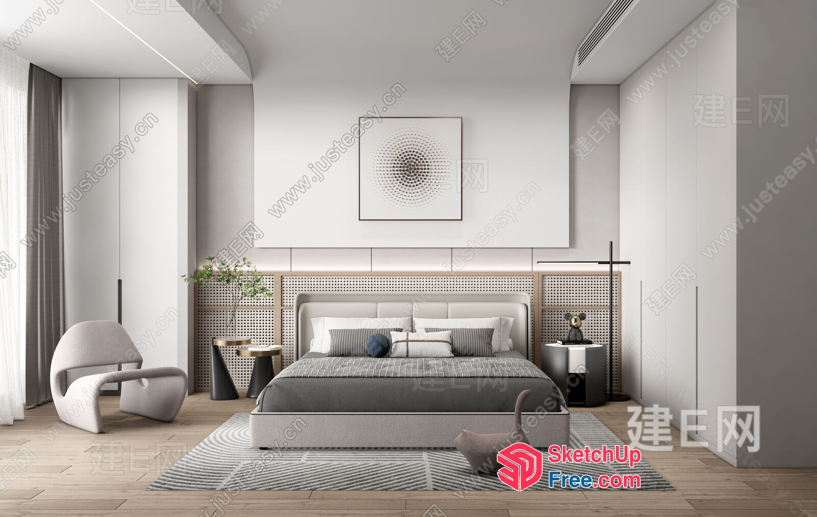 Modern Minimalist Japanese-Style Bedroom Interior 3D SketchUp File