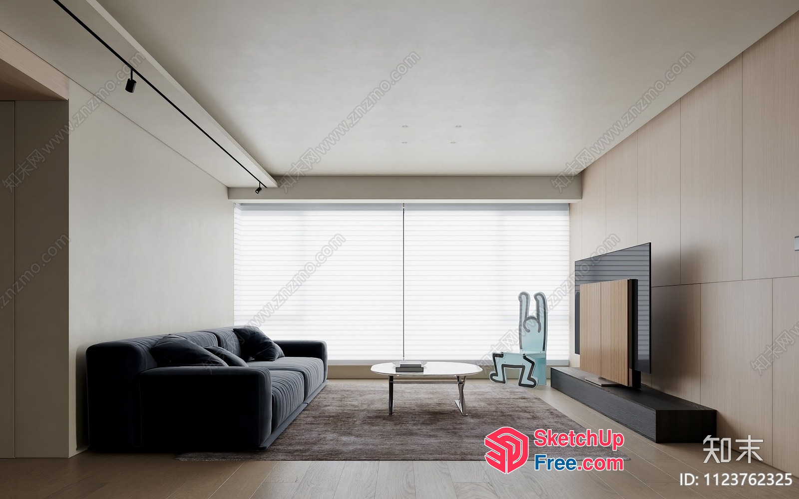 Minimalist Living Room With Tv And Sofa 3D SketchUp File