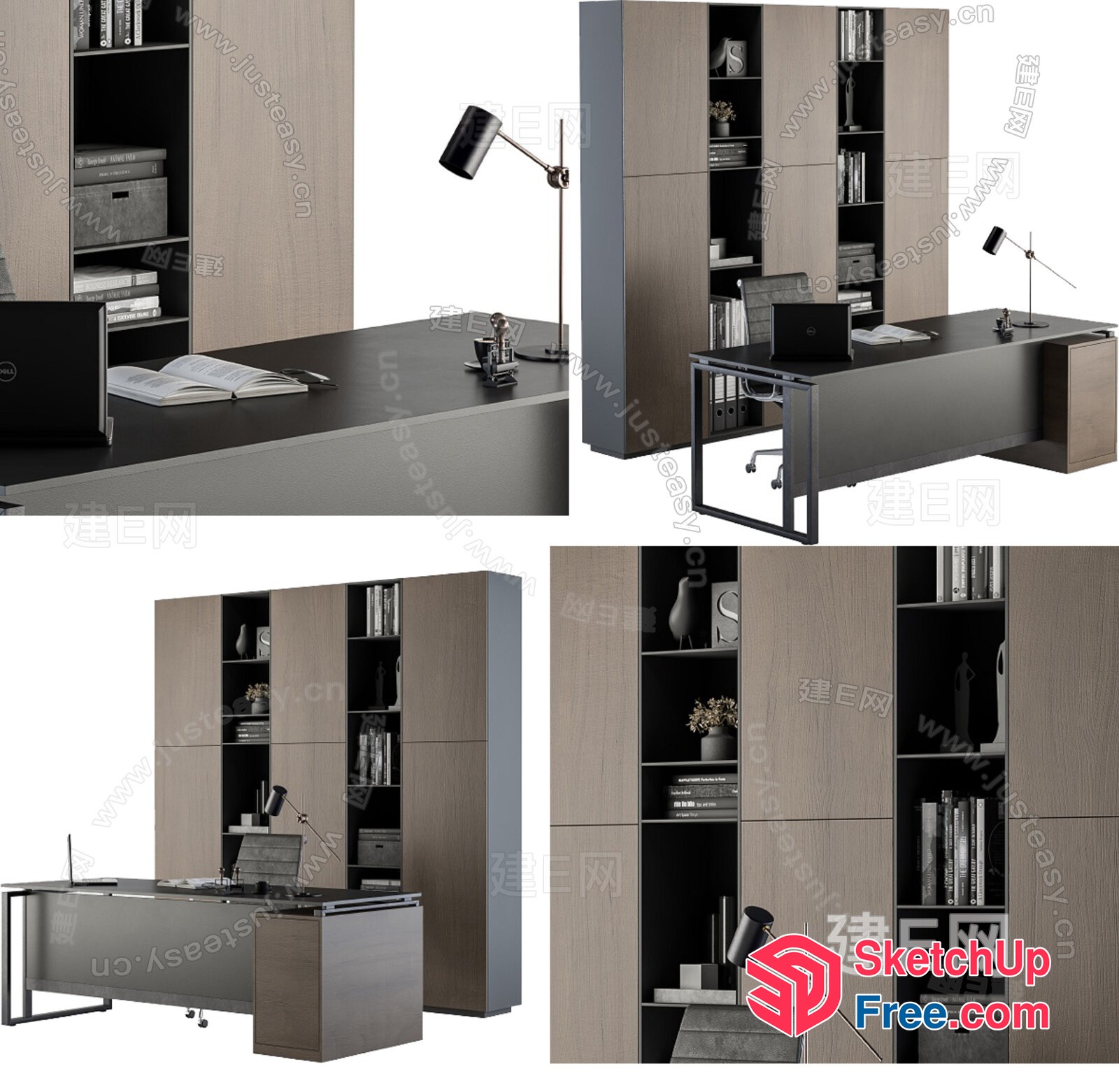 Modern Office Space With Black And Brown Furniture 3D SketchUp File