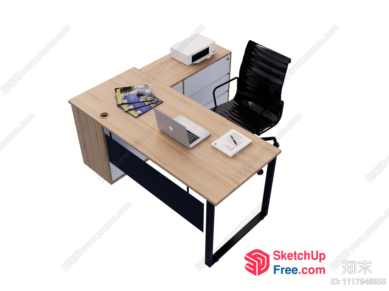 Modern Office Desk With Laptop And Printer 3D SketchUp File
