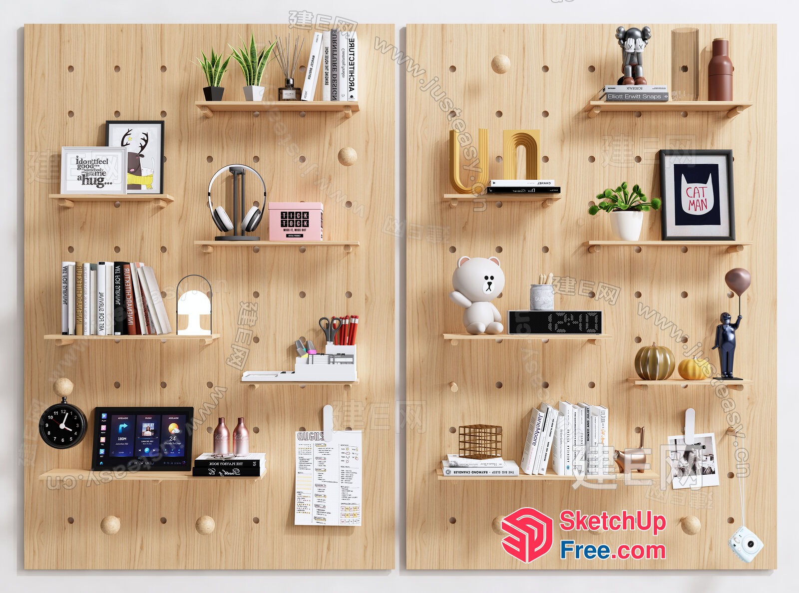 Modern Minimalist Shelving Units With Decorative Items 3D SketchUp File