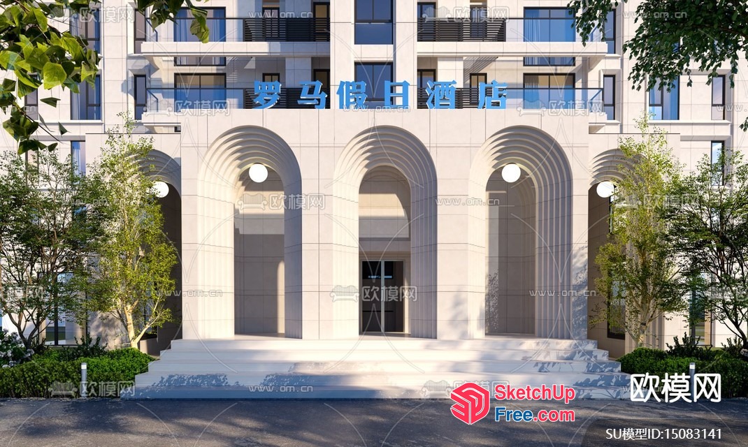 A Large Building With Arches And Balconies 3D SketchUp File