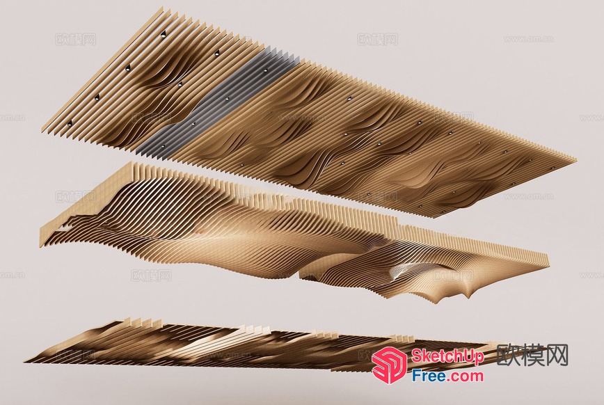 Intricate Wooden Ceiling Design With Natural Light Reflections 3D SketchUp File