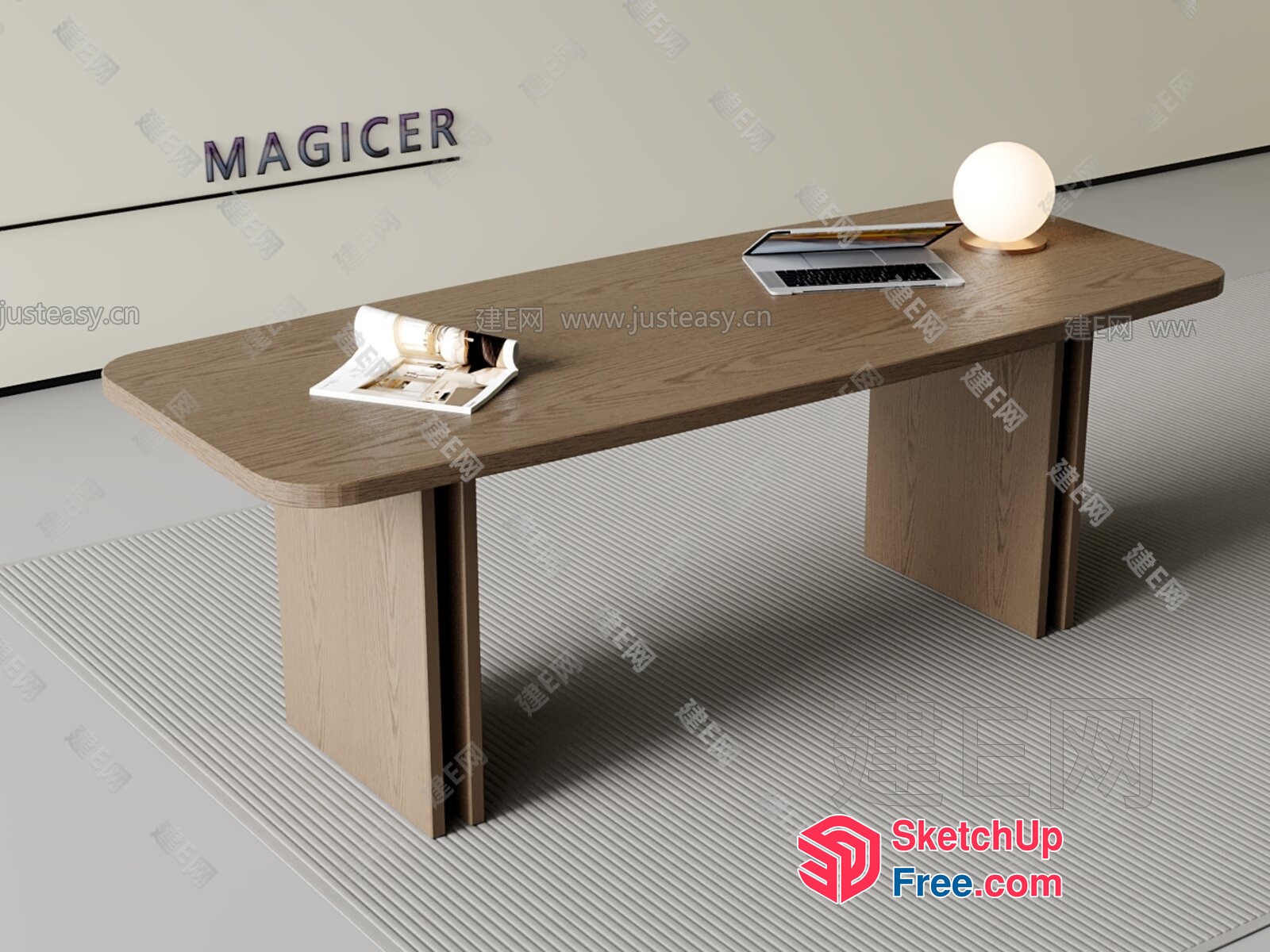 Modern Office Desk With Laptop And Lamp 3D SketchUp File