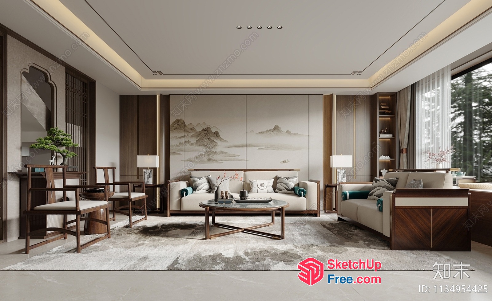 Elegant Modern Living Room With Natural Light And Decorative Elements 3D SketchUp File