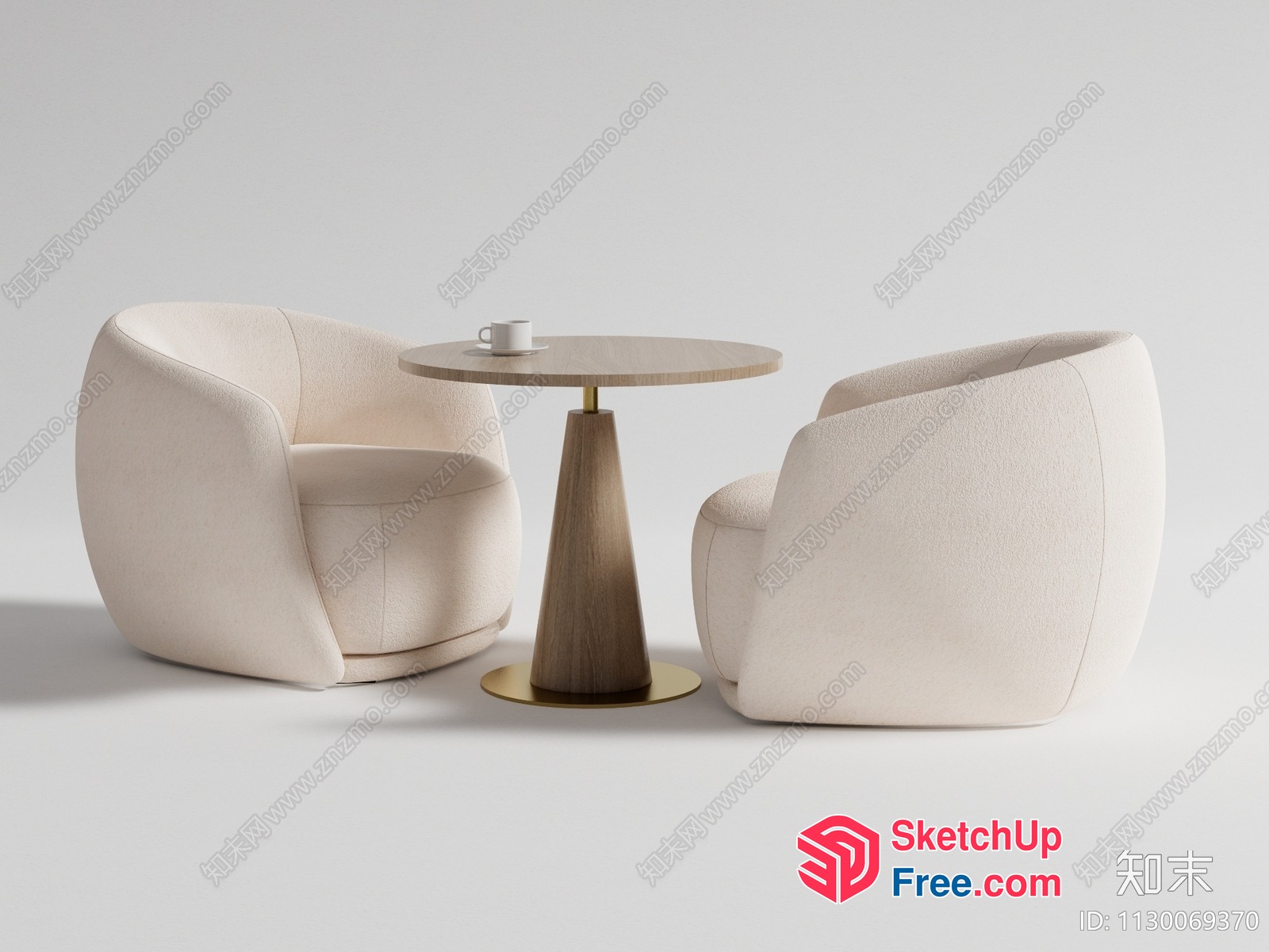 Modern Minimalist Creamy Style Chairs And Table 3D SketchUp File