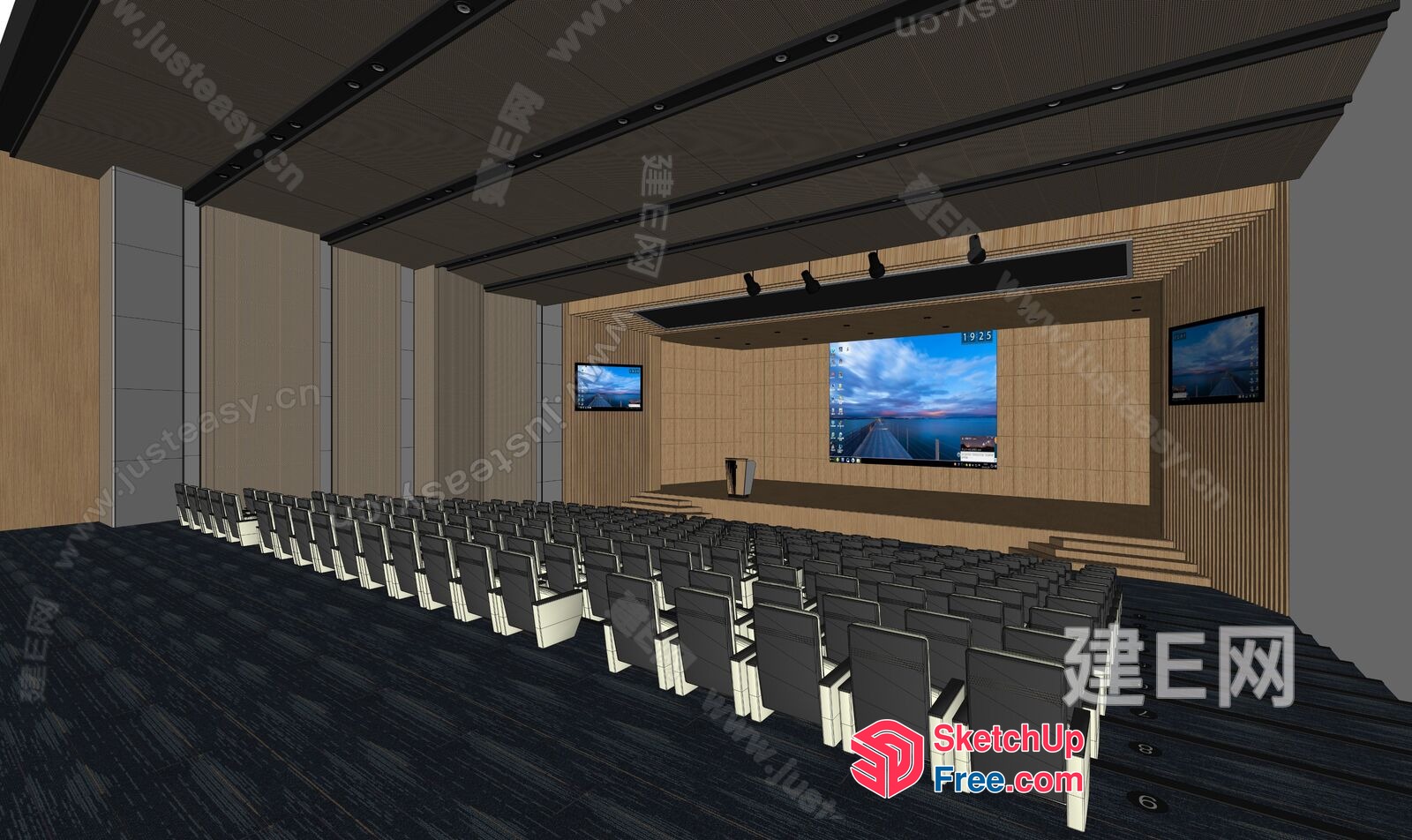 Modern Conference Room Interior With Large Screen And Seating 3D SketchUp File