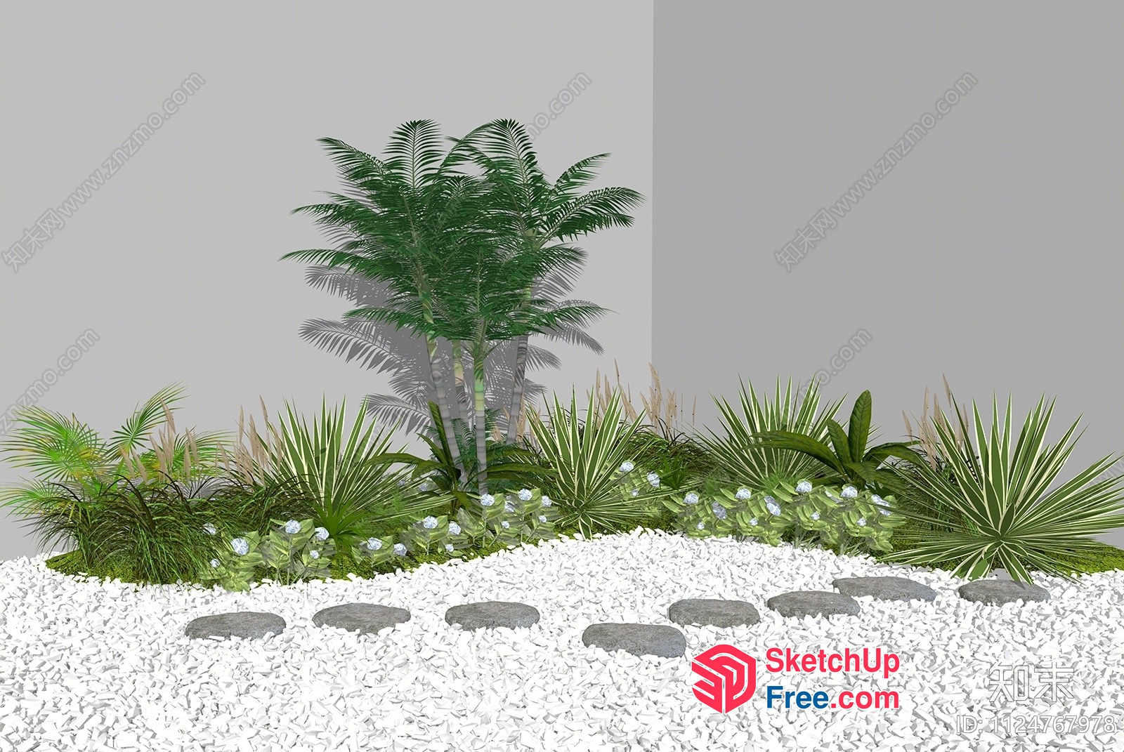Tropical Garden With Stones And Plants 3D SketchUp File