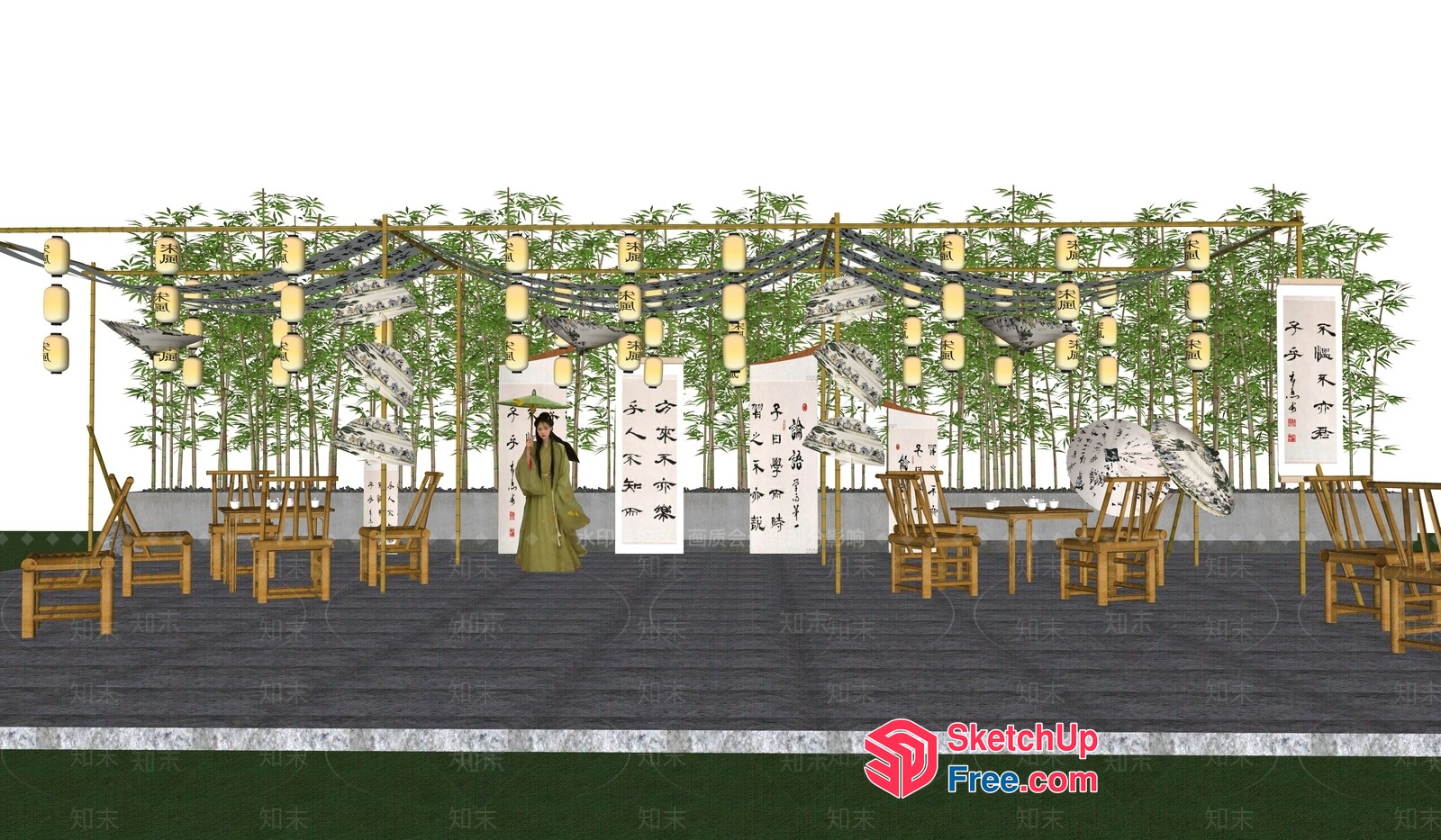 Asian-Inspired Bamboo And Calligraphy Decor 3D SketchUp File
