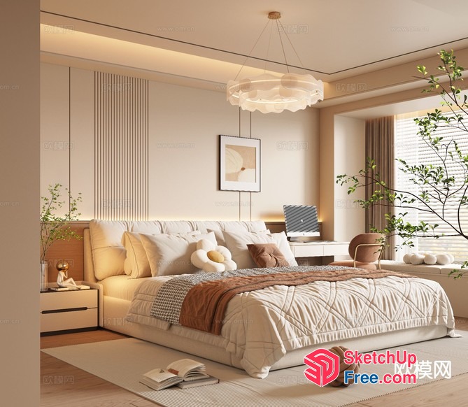 Minimalist Japanese Style Bedroom Interior 3D SketchUp File