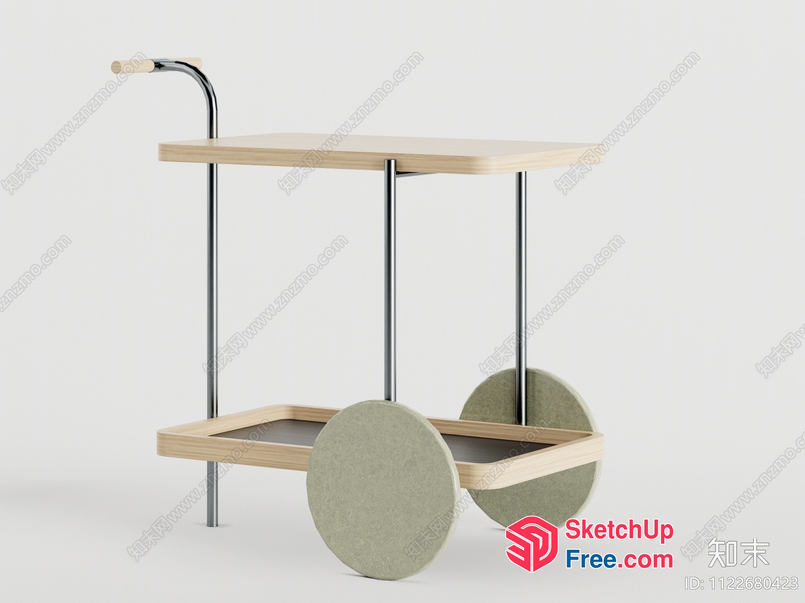 Wooden And Metal Bar Stool With Wheels 3D SketchUp File