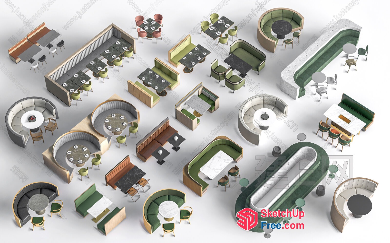 Modern Furniture Arrangement In Green And White 3D SketchUp File