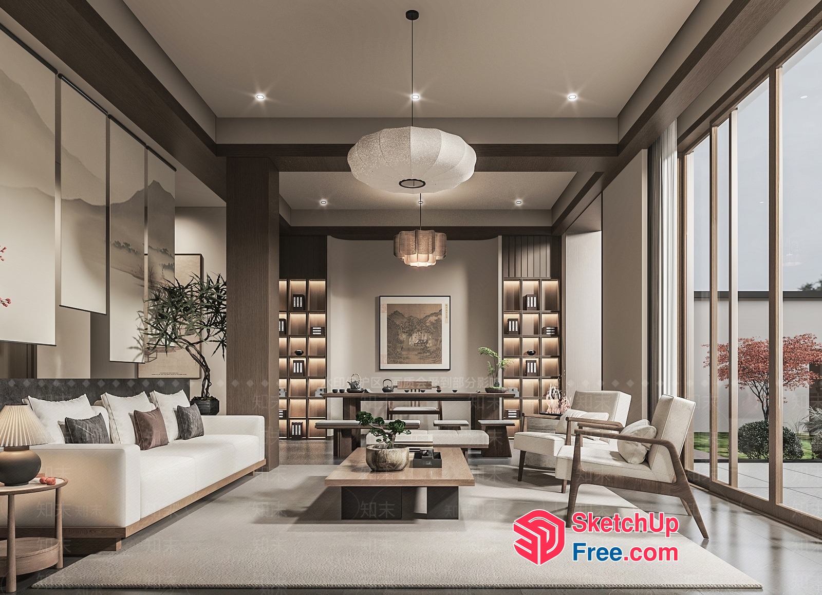 Asian-Inspired Living Room With Natural Light 3D SketchUp File