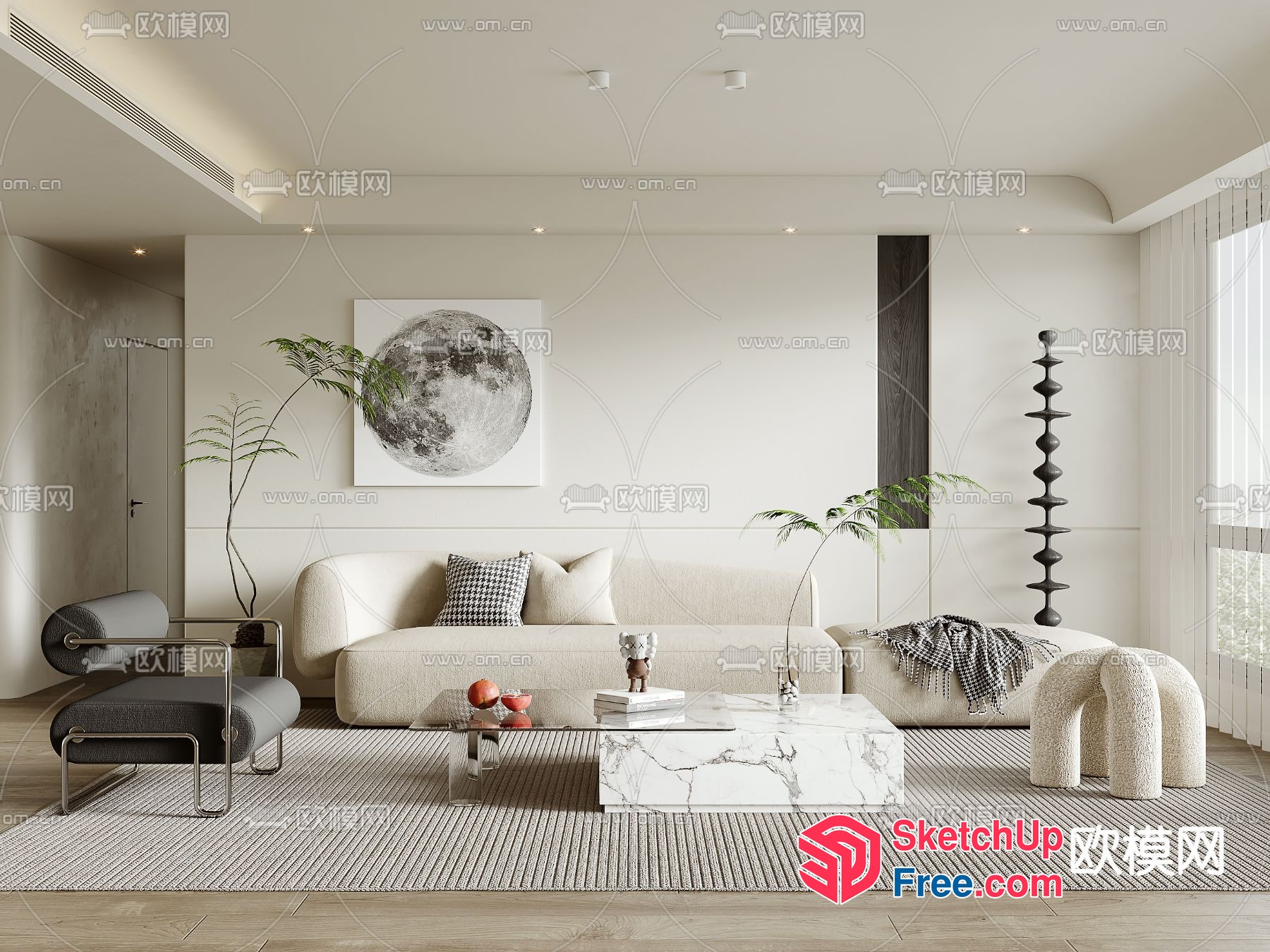 Modern Minimalist Living Room With White And Gray Accents 3D SketchUp File