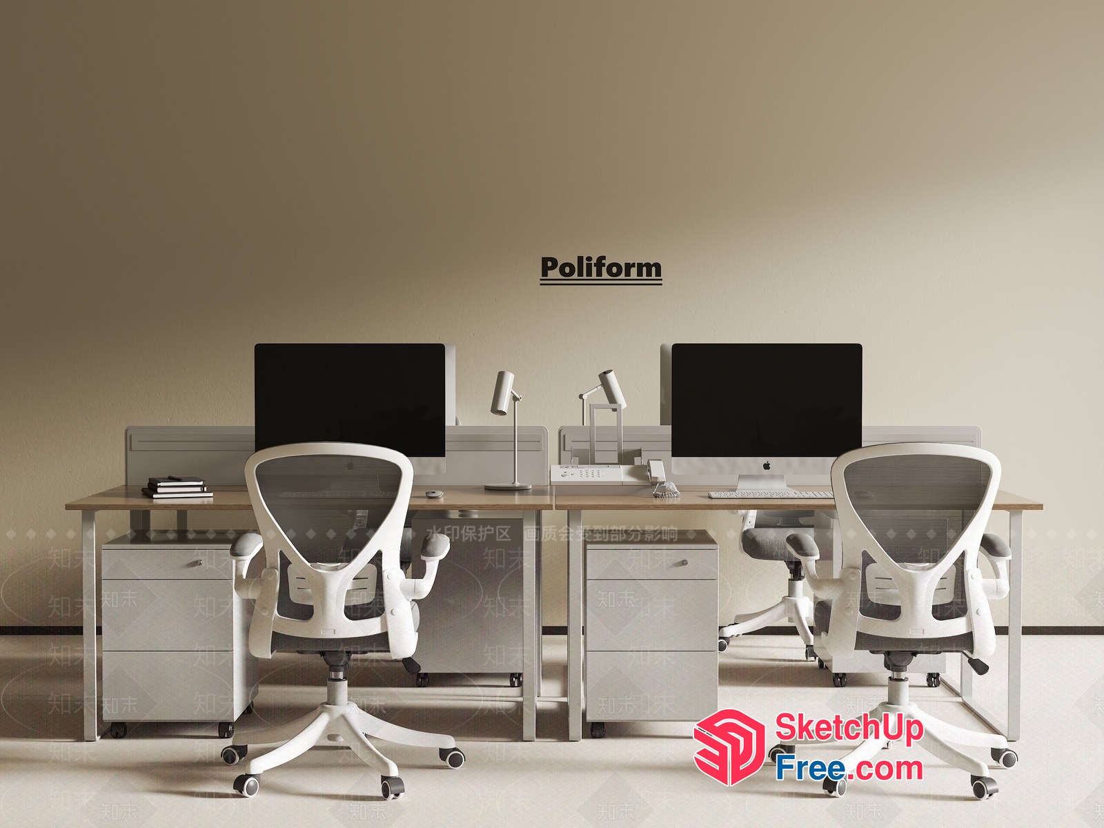 Modern Office Workspace With Poliform Furniture 3D SketchUp File