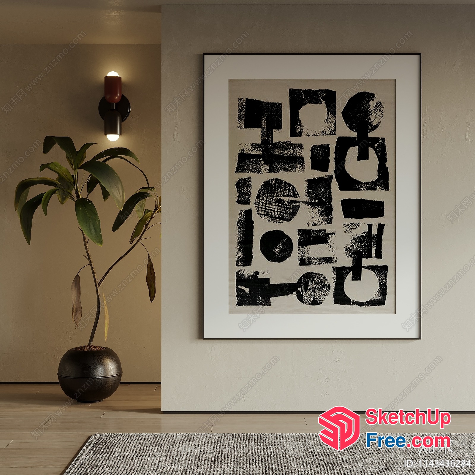 Minimalist Black And White Abstract Art Piece 3D SketchUp File