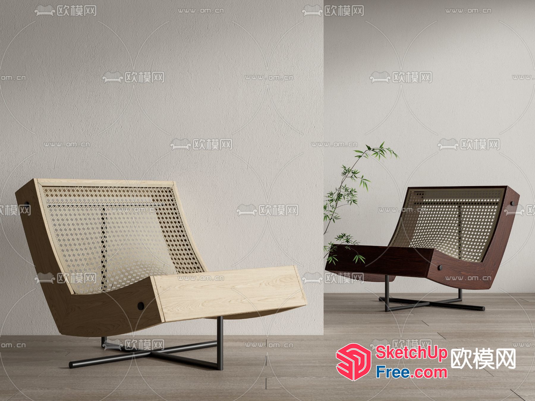 Modern Japanese-Style Wooden Chairs With Mesh Backrests 3D SketchUp File