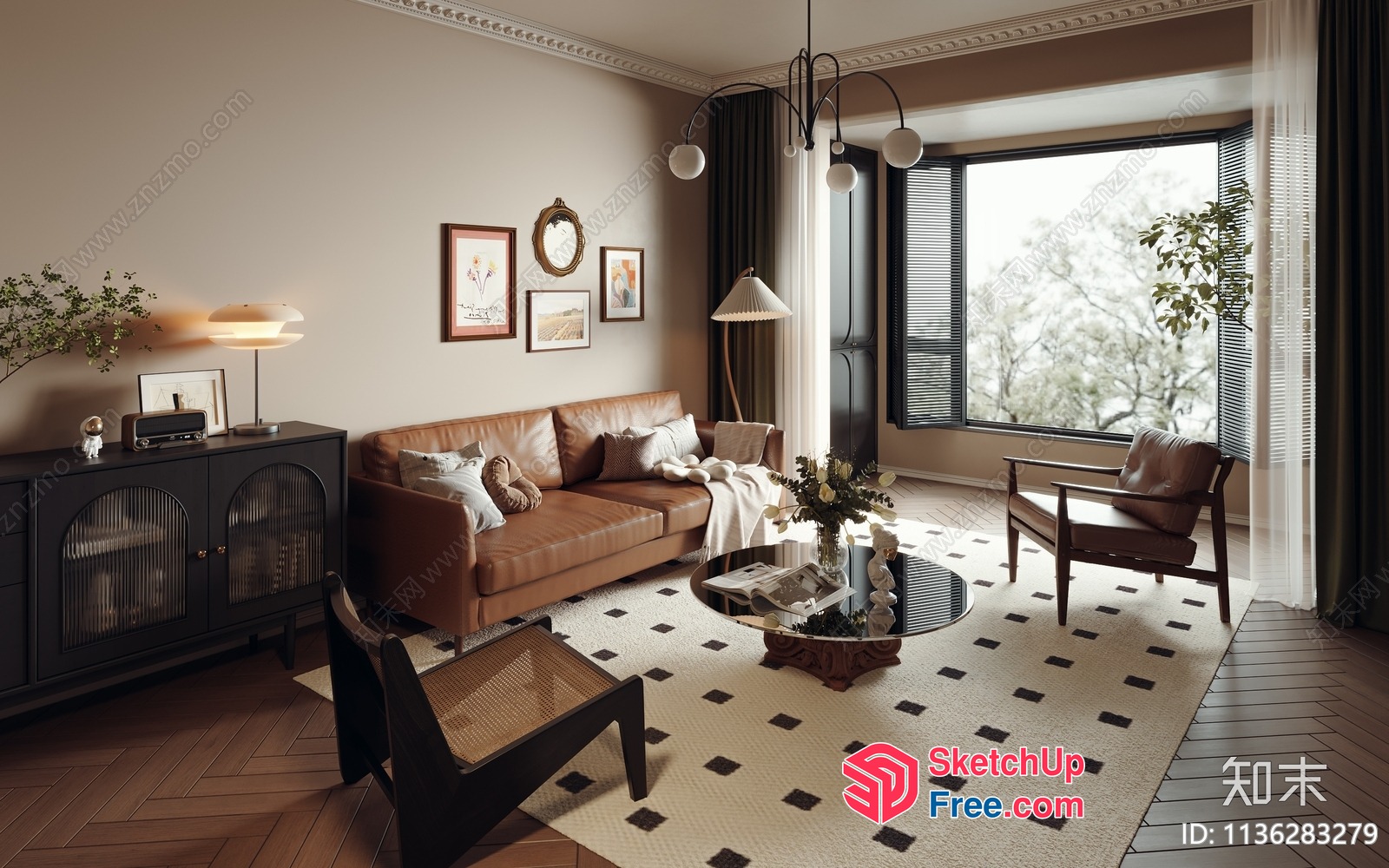 Elegant And Cozy Living Room With Brown And White Decor 3D SketchUp File