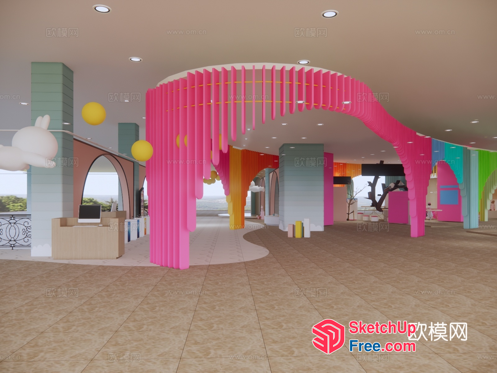 Colorful Entranceway With Pillars And Stairs 3D SketchUp File