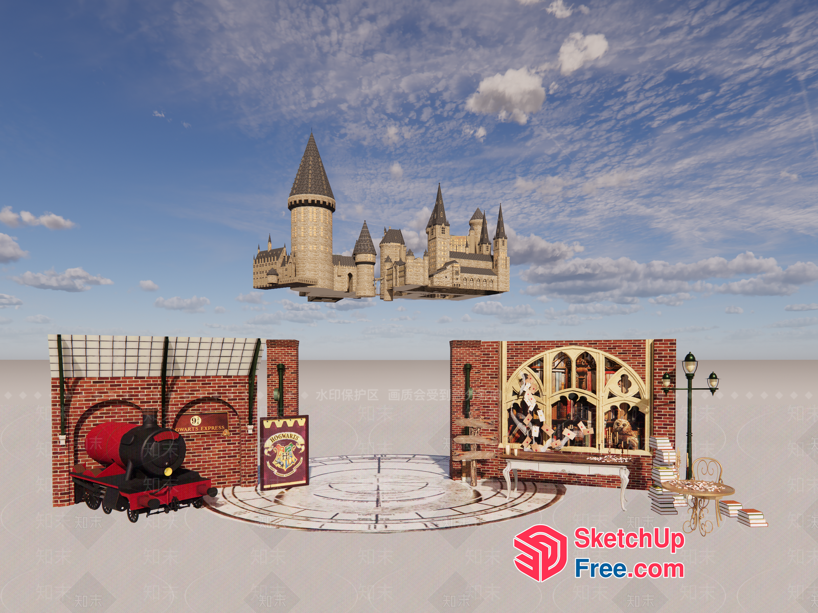 Magical Hogwarts Castle And Train Station 3D SketchUp File