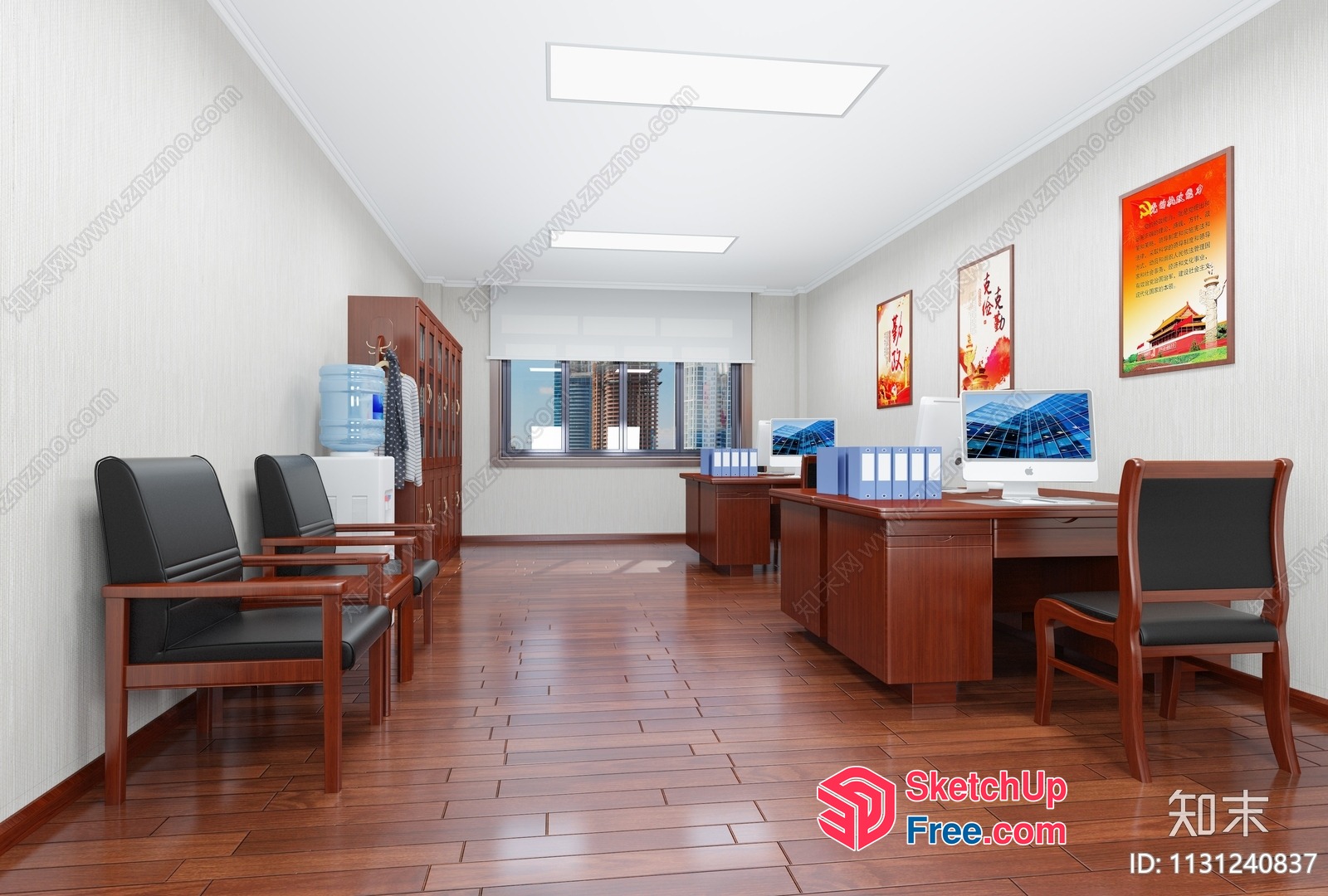 Office Interior With Classic Moulding And Wooden Furniture 3D SketchUp File