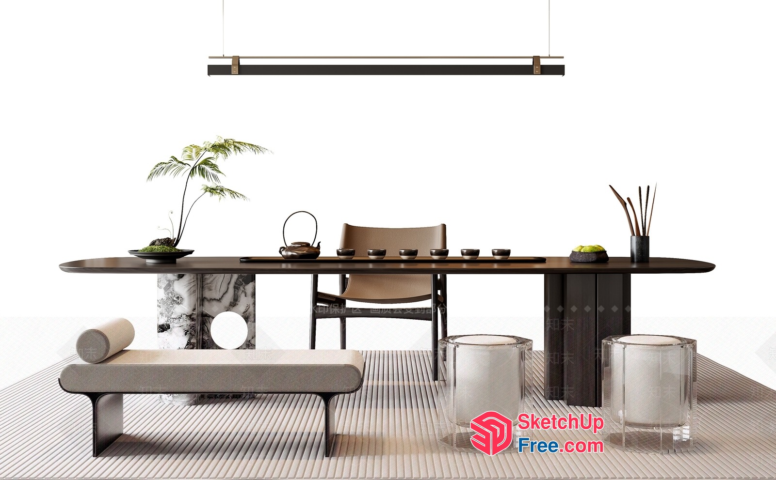 Modern Japanese-Style Dining Room With Minimalist Decor 3D SketchUp File