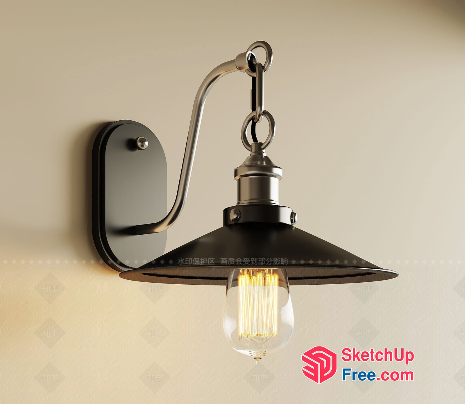 Hanging Light Fixture With Metal Shade And Bulb 3D SketchUp File