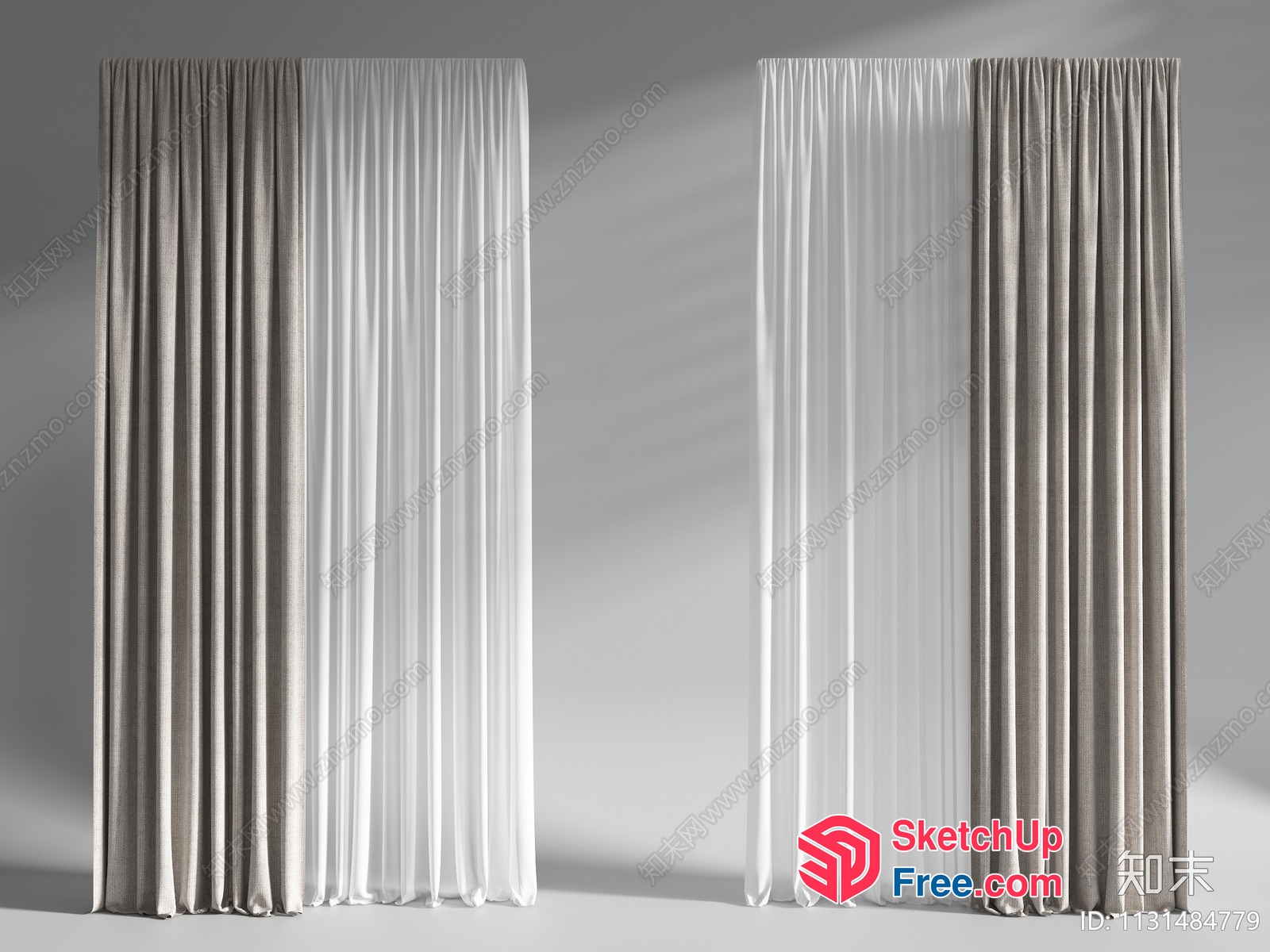 Elegant White And Beige Curtain Set 3D SketchUp File