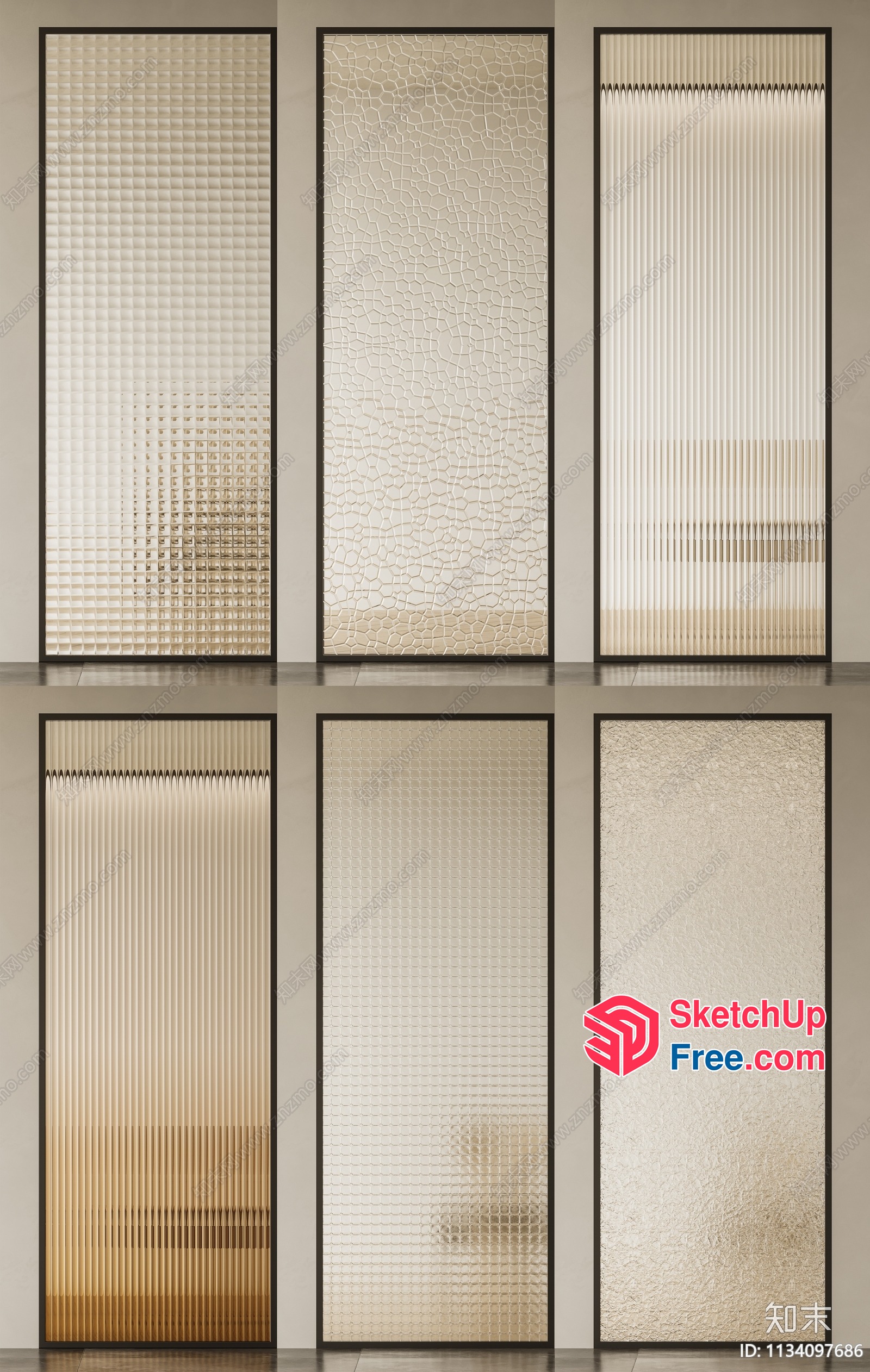 Elegant Glass Partition Screen Arrangement 3D SketchUp File