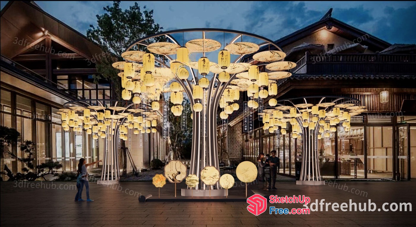 Modern Outdoor Decorative Tree Lighting Installation 3D SketchUp File