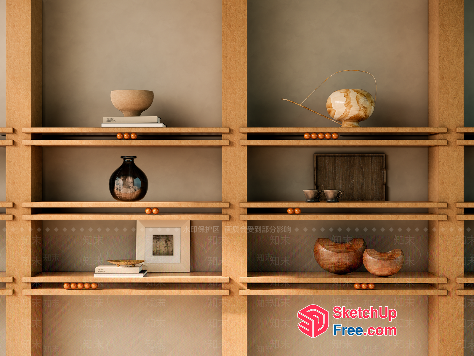 Elegant Modern Wooden Shelving Unit 3D SketchUp File