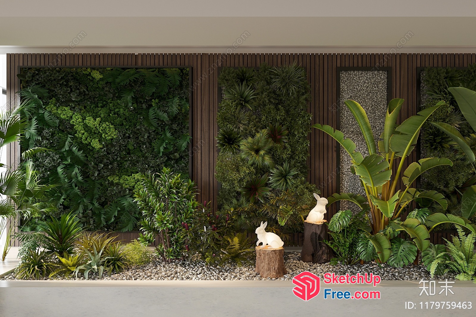 Exotic Greenery Wall With Rabbits And Decorative Elements 3D SketchUp File
