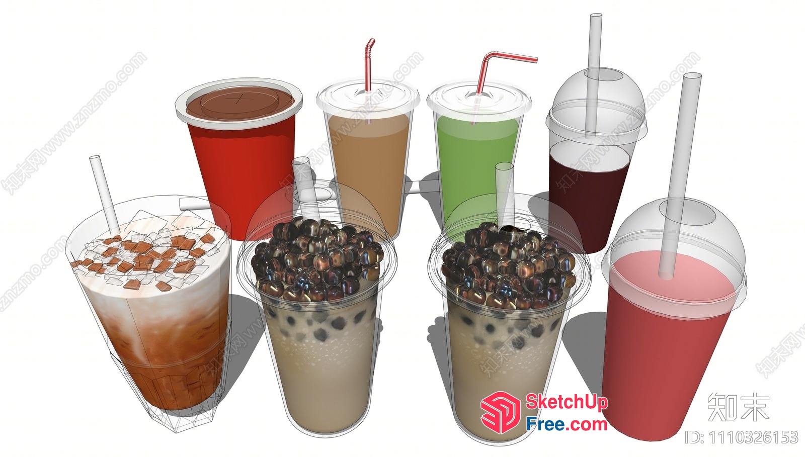 Colorful Drinks In Plastic Cups 3D SketchUp File