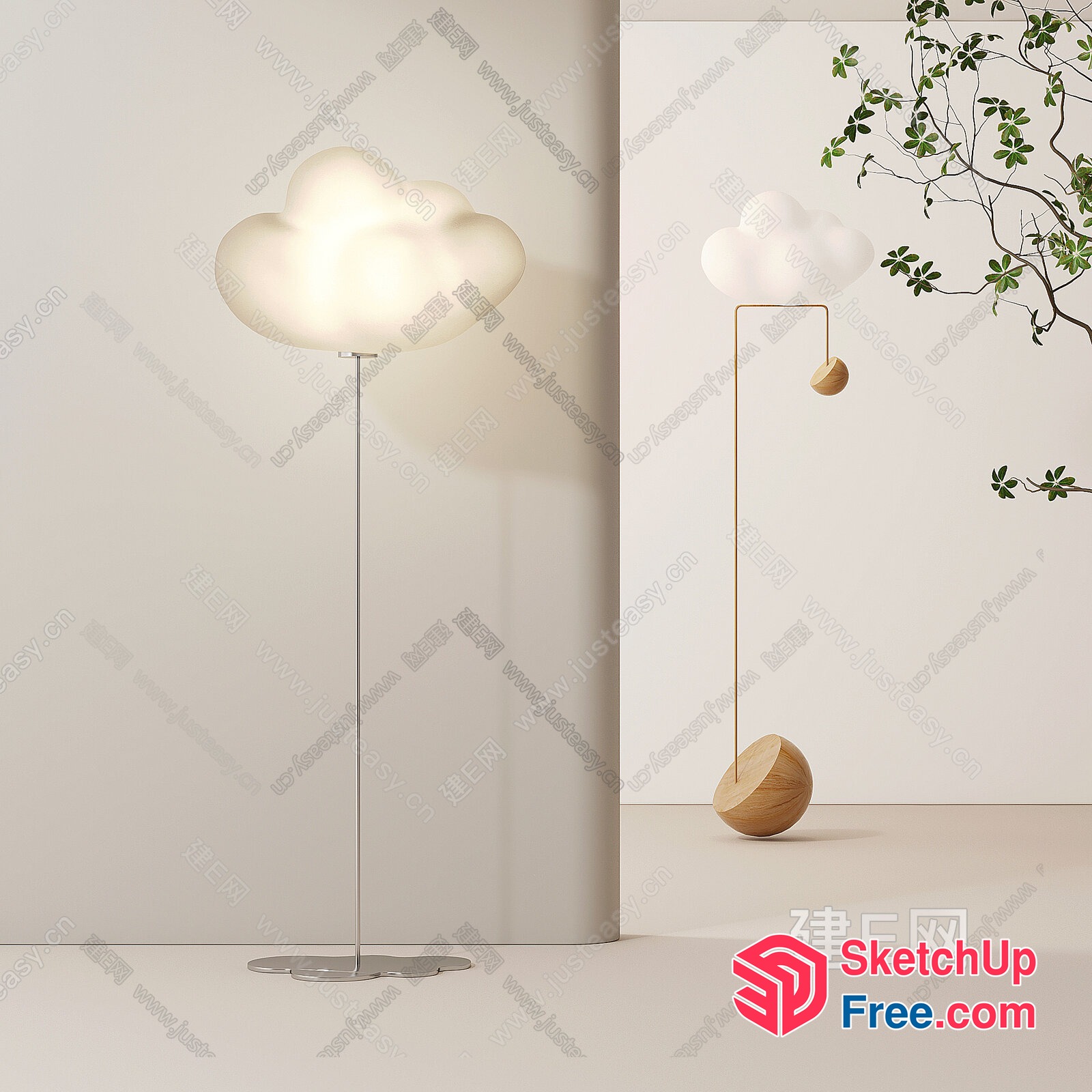 Elegant Cloud-Shaped Floor Lamp Illumination 3D SketchUp File