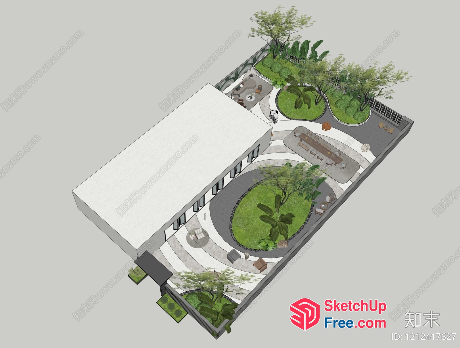 Modern Villa Exterior With Green Landscaping 3D SketchUp File