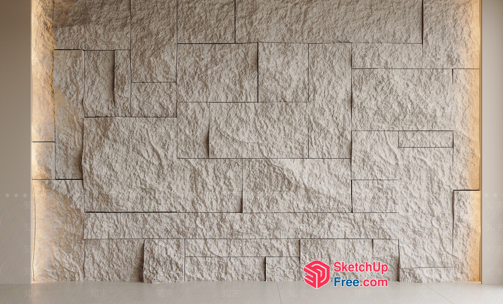 Textured White Stone Wall With Lighted Border 3D SketchUp File
