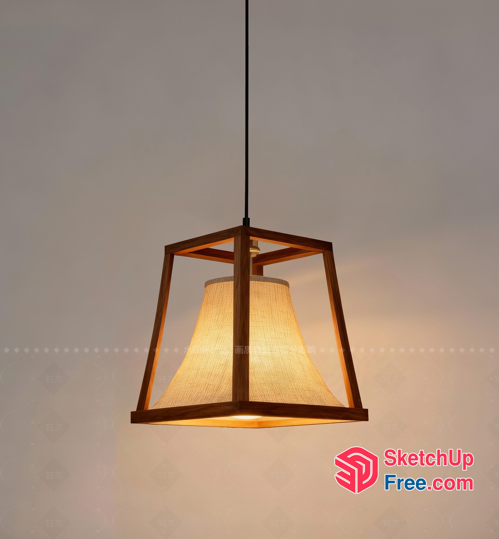 Elegant Wooden Frame Hanging Lamp With Fabric Shade 3D SketchUp File