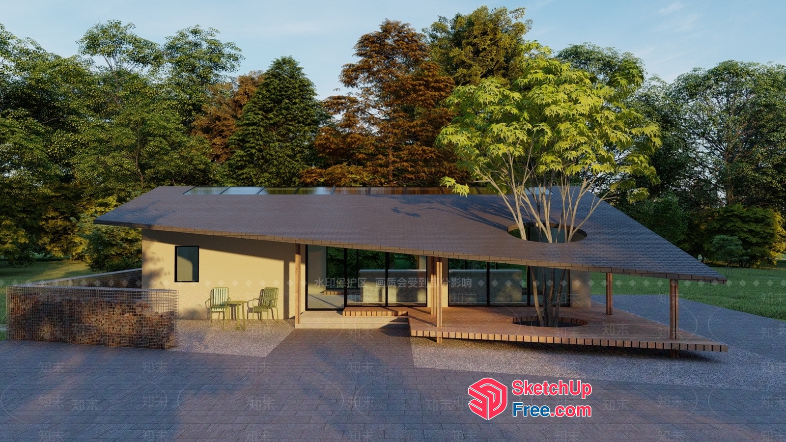 Modern Villa With Large Porch And Glass Walls 3D SketchUp File