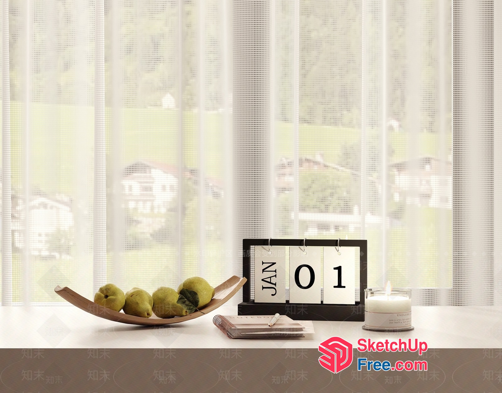 Elegant Tabletop With Fruit Bowl And Calendar 3D SketchUp File