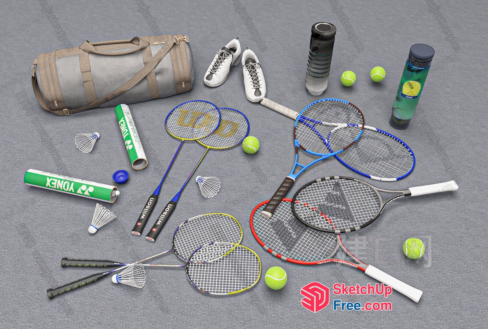 Rackets And Balls Collection 3D SketchUp File