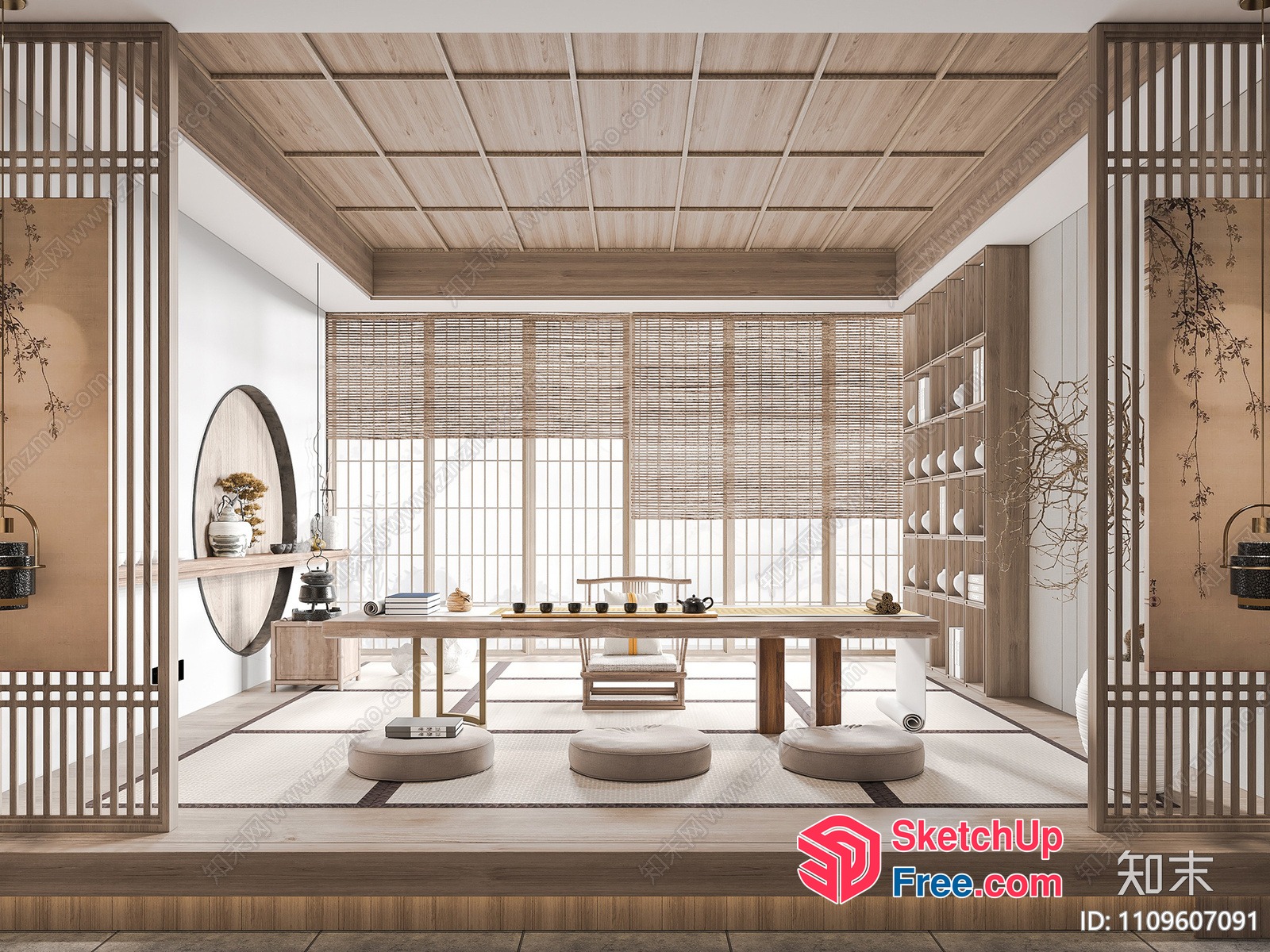 Elegant Japanese Style Tea Room Interior 3D SketchUp File