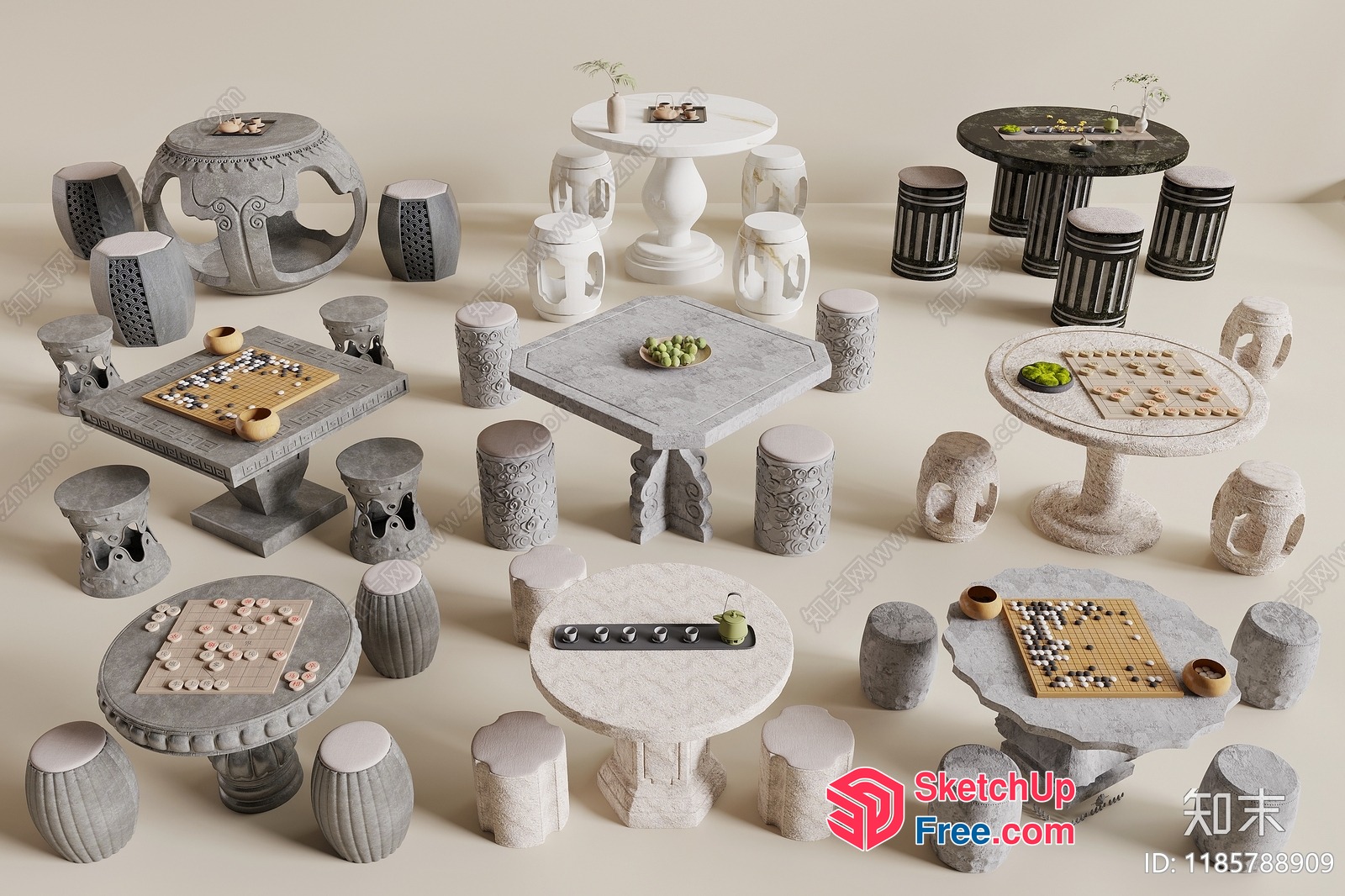 Stone Table And Stool Collection 3D SketchUp File