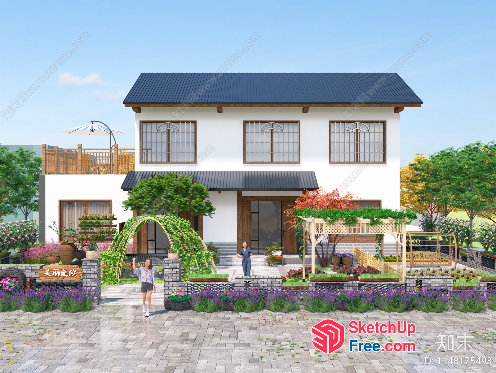Japanese Style Villa Exterior With Garden Decor 3D SketchUp File