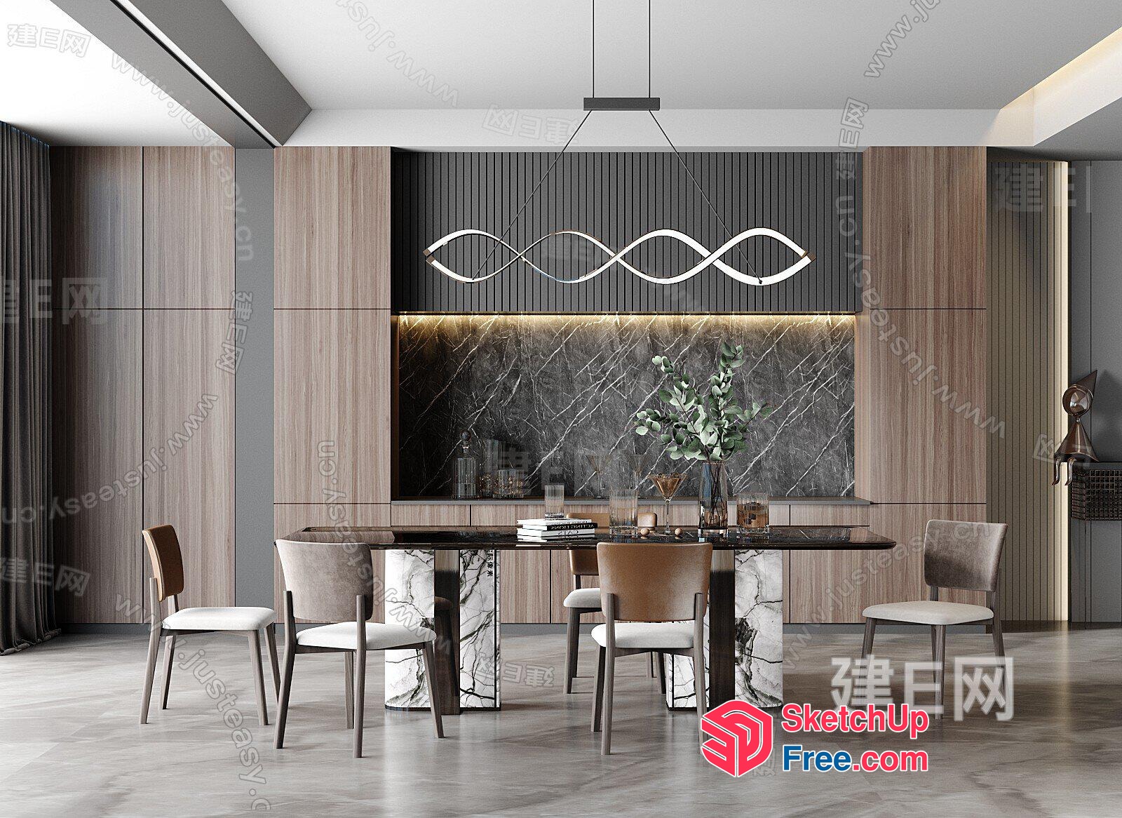 Modern Dining Room With Sleek Furniture And Natural Light 3D SketchUp File